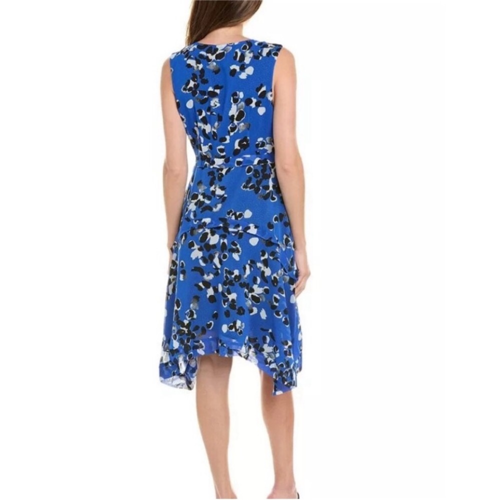 CAbi Electric Blue Floral Asymmetrical Handkerchief Hem Polka Dot Dress Sz M - Picture 5 of 11